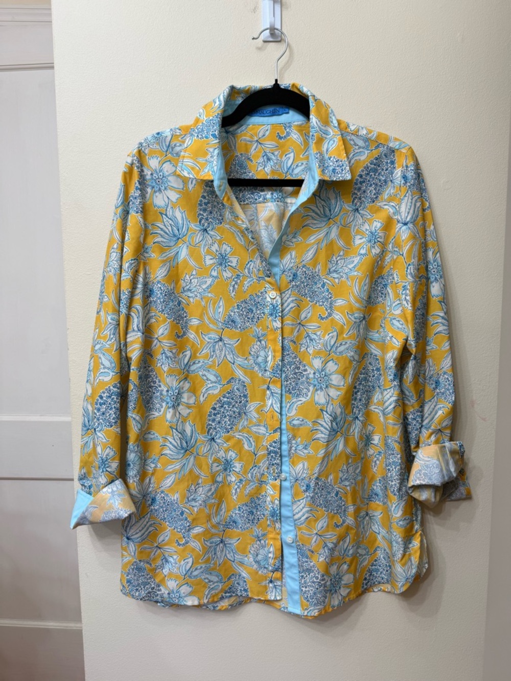 J. McLaughlin Yellow and Light Blue Floral Button-Down Shirt
